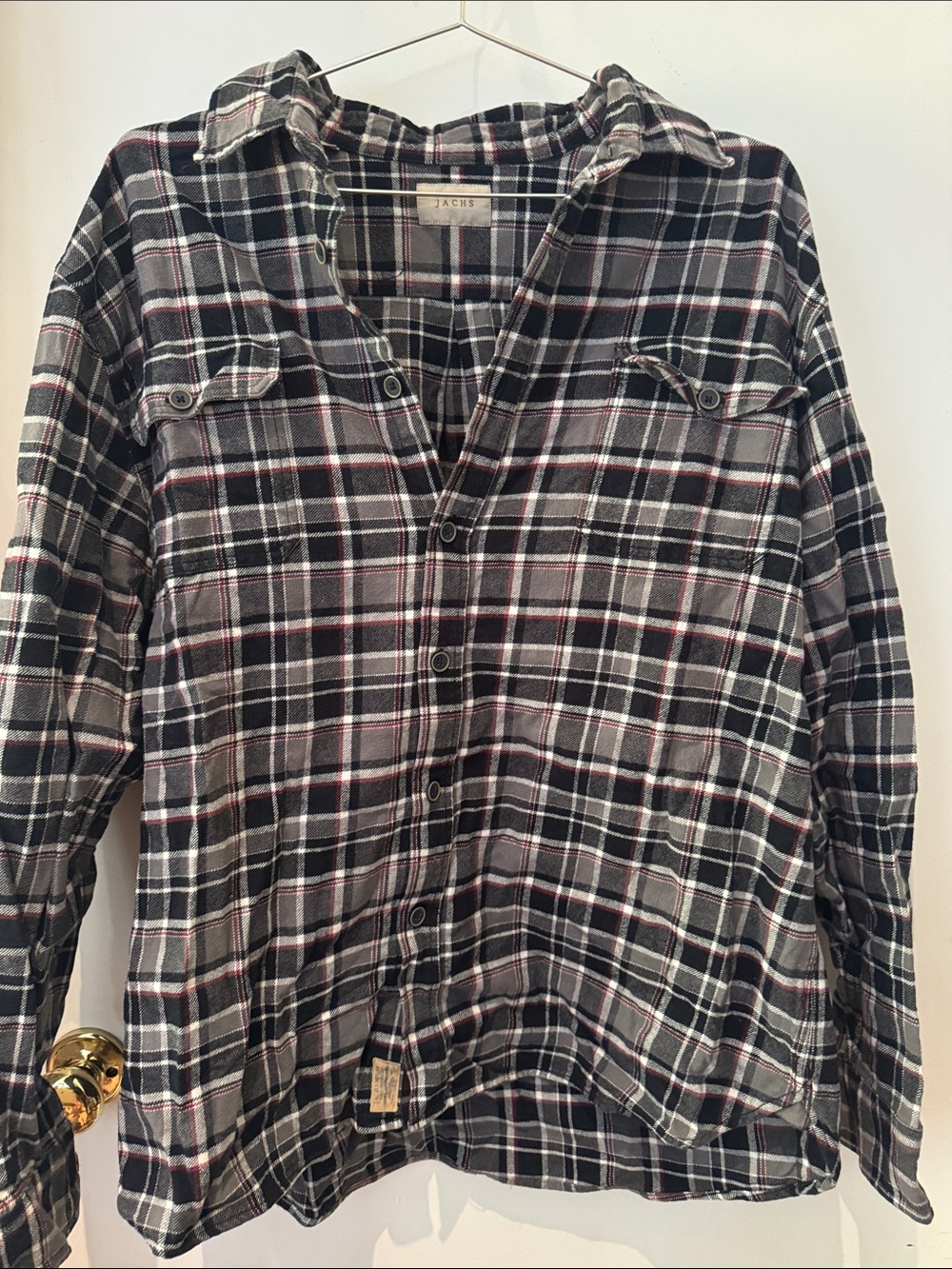Jachs Plaid Button-Up Shirt with Maroon Accents